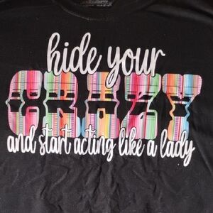 Black Graphic Tee with Colorful Text